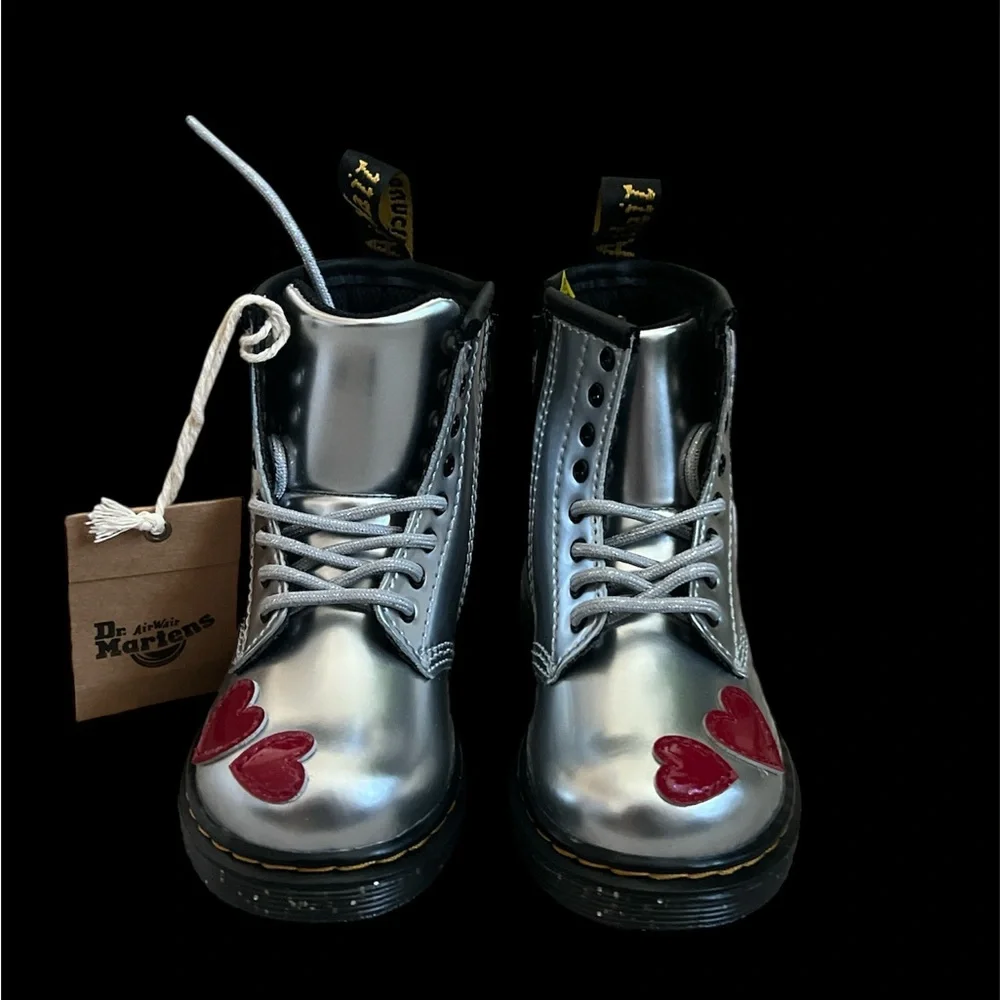 Size 7 - Dr. Martens Toddler Girl 1460 Lace Up Fashion Boot‎ Silver/Red/Glitter
